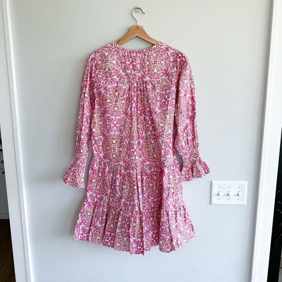 Tuckernuck Beach Block Print Kenzo Long Sleeve Dress Pink Orange M - Picture 3 of 11